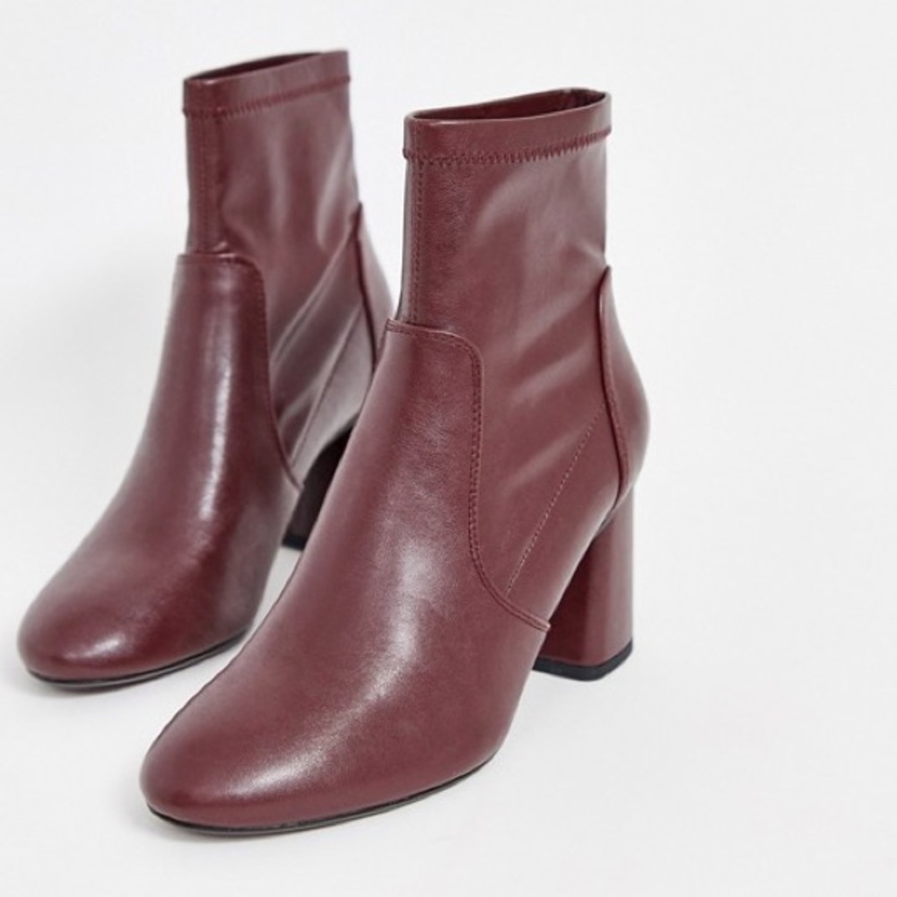 ISO Bershka Faux Leather Heeled Boots Burgundy